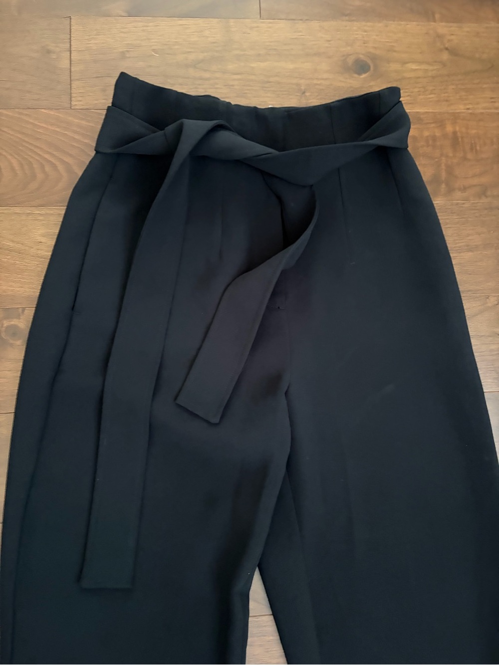 High-Waist Black Tie-Waist Pants